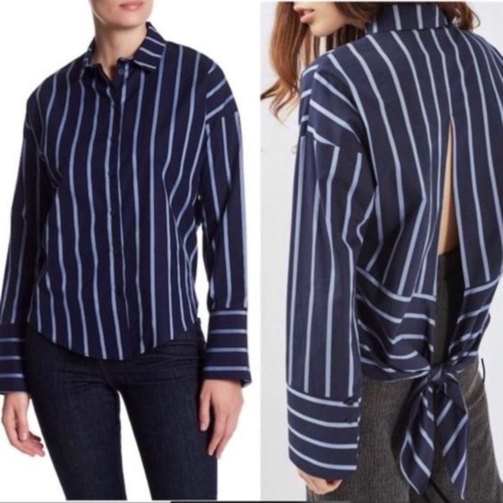 Top Shop Striped Long Sleeve Back Slit Button down Shirt